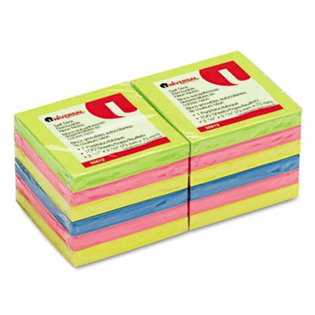 UNIVERSAL BATTERY Universal Self-Stick Notes 3 x 3 Four Neon Colors 12 100-Sheet Pads Pack 35612